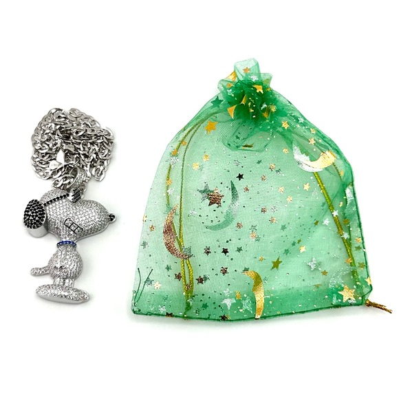 Iced Out 925 Solid Sterling Silver Round Cut 3D Snoopy Pendant Necklace - Picture 8 of 9